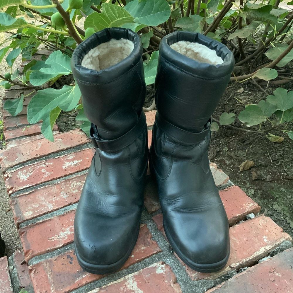Vintage Black Sheep Steel Toe Black Leather Motorcycle Boots Mens Size 10.5 Wide
